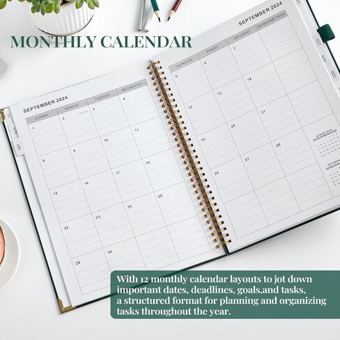 مخطط أكاديمي 2024-2025، يوليو 2024- يونيو 2025، 8.5 بوصة × 11 بوصة، مخطط يومي أسبوعي وشهري مع علامات تبويب شهرية، مخطط مدرسي للطلاب/المعلم، حلزوني، كبير - أخضر داكن in Kuwait