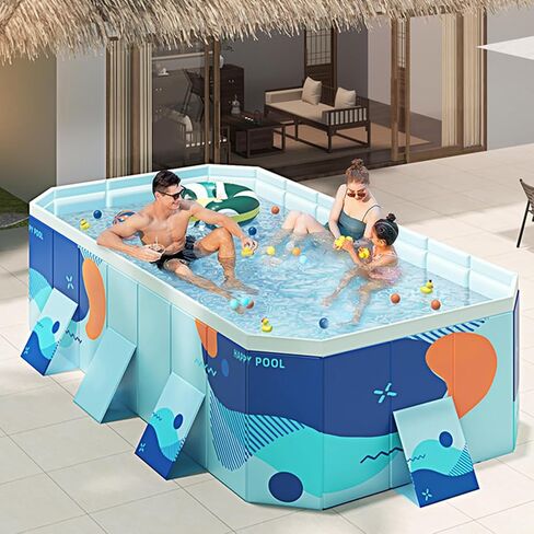 Non-Inflatable Kiddie Pool, Plastic Foldable Dog Swimming Pool Outdoor Backyard for Fun Water Play - Perfect for Kids and Adults, 116" L x 65" W x 21.7" H in Saudi Arabia