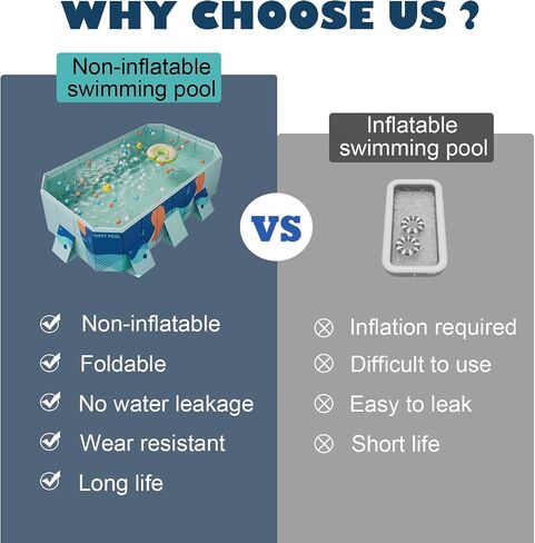 Non-Inflatable Kiddie Pool, Plastic Foldable Dog Swimming Pool Outdoor Backyard for Fun Water Play - Perfect for Kids and Adults, 116" L x 65" W x 21.7" H in Saudi Arabia