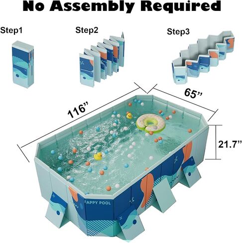 Non-Inflatable Kiddie Pool, Plastic Foldable Dog Swimming Pool Outdoor Backyard for Fun Water Play - Perfect for Kids and Adults, 116" L x 65" W x 21.7" H in Saudi Arabia