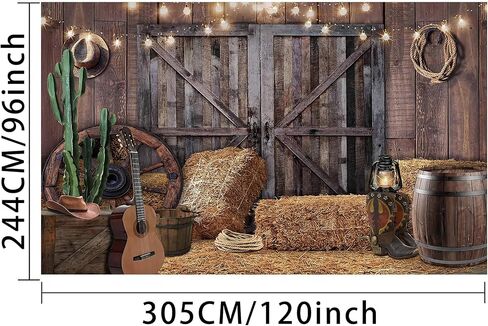 71x47 inch Western Cowboy Theme Photo Background Polyester Fabric Wild West Vintage Wooden House Barn Door Photography Backdrops Baby Shower Happy Birthday Party Banner in Saudi Arabia