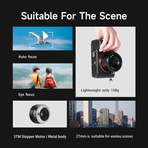 JINTU 27mm F2.8 AF Auto Focus Lens APS-C Lenses for Sony E-Mount Mirrorless Cameras A6700 A6600 a7RIII a7R a7IV a7RIV a7RV A6500 A6400 APS-C Mode A9 A7 Series NEX Series Metal Black in Saudi Arabia