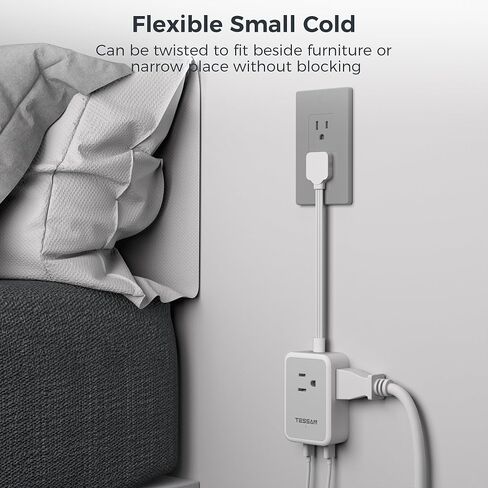 TESSAN Twin Extension Cord 12 FT, Double Ended Flat Plug Surge Protector Power Strip, 3 Non Blocking Outlets 6 Feet Power Splitter Each Side, Dual Split Outlet Extension for Home Office Dorm Room in Kuwait
