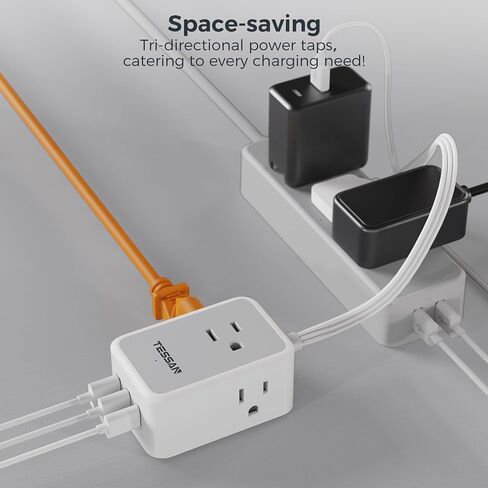 TESSAN Twin Extension Cord 12 FT, Double Ended Flat Plug Surge Protector Power Strip, 3 Non Blocking Outlets 6 Feet Power Splitter Each Side, Dual Split Outlet Extension for Home Office Dorm Room in Kuwait