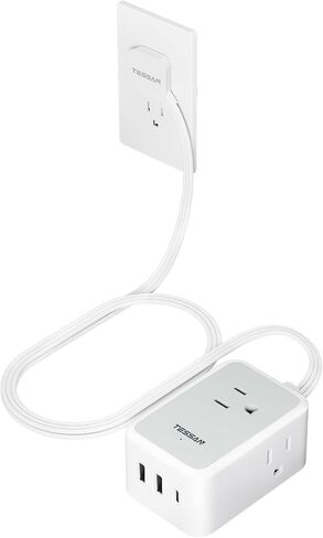 TESSAN Twin Extension Cord 12 FT, Double Ended Flat Plug Surge Protector Power Strip, 3 Non Blocking Outlets 6 Feet Power Splitter Each Side, Dual Split Outlet Extension for Home Office Dorm Room in Kuwait