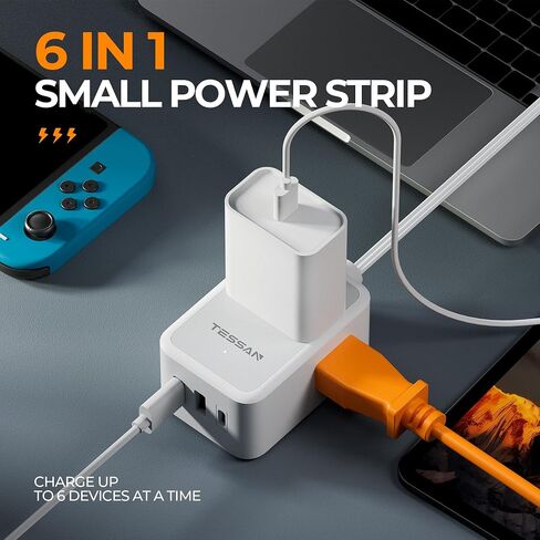 TESSAN Twin Extension Cord 12 FT, Double Ended Flat Plug Surge Protector Power Strip, 3 Non Blocking Outlets 6 Feet Power Splitter Each Side, Dual Split Outlet Extension for Home Office Dorm Room in Kuwait