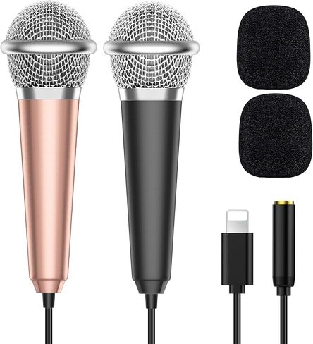 PoP voice 2PCS Mini Microphone for iPhone iPad Small ASMR Tiny Microphone for Video Recording, Singing, Vlogging, YouTube Two Mics Silver and Rose Golden in Saudi Arabia