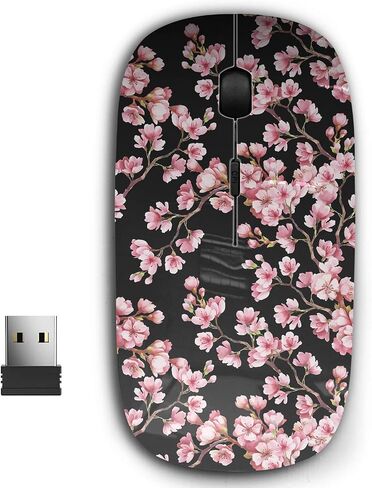 ماوس USB لاسلكي محمول مريح 2.4 جيجا بايت للكمبيوتر الشخصي والكمبيوتر المحمول والكمبيوتر المحمول مع جهاز استقبال نانو (ألوان مائية لأزهار الكرز) in Saudi Arabia