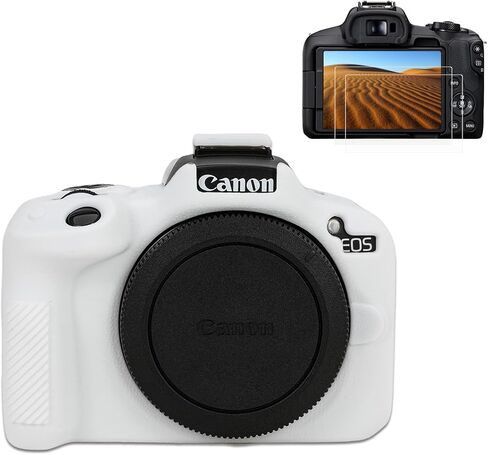 حافظة Pocoukate لكاميرا Canon EOS R50، غطاء حماية من السيليكون الناعم مع ملحقات واقي شاشة EOS R50 لكاميرا Canon EOS R50 بدون مرآة - أبيض in Saudi Arabia