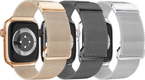 3 Pack Mesh Metal Bands Compatible with Apple Watch Bands for Women 41mm 40mm 38mm, Stainless Steel Magnetic Loop Apple Watch Band for iWatch Bands Series 9/8/7/6/5/4/3/2/1/SE Women Men in Kuwait