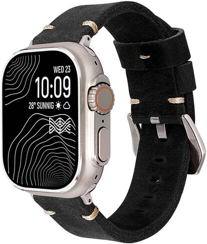Handmade Double Sided Leather Bands Compatible with Apple Watch Ultra 2/Ultra Band 49mm 46mm 45mm 44mm 42mm ，Men Retro Design Grain Genuine Leather Band For iWatch Series SE 10 9 8 7 6 5 4 3 2 1 in Saudi Arabia