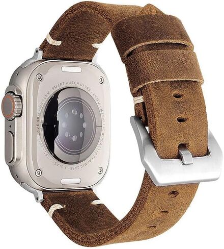 Handmade Double Sided Leather Bands Compatible with Apple Watch Ultra 2/Ultra Band 49mm 46mm 45mm 44mm 42mm ，Men Retro Design Grain Genuine Leather Band For iWatch Series SE 10 9 8 7 6 5 4 3 2 1 in Saudi Arabia