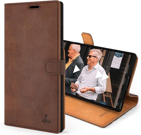 Snakehive Samsung Galaxy S22 Ultra Leather Case | Genuine Leather Wallet Phone Case with Card Holder | Flip Folio Case/Cover with Stand | Compatible with Samsung Galaxy S22 Ultra | (Brown) in Kuwait