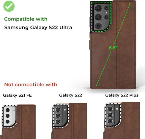 Snakehive Samsung Galaxy S22 Ultra Leather Case | Genuine Leather Wallet Phone Case with Card Holder | Flip Folio Case/Cover with Stand | Compatible with Samsung Galaxy S22 Ultra | (Brown) in Kuwait