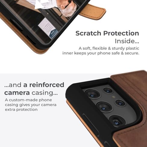 Snakehive Samsung Galaxy S22 Ultra Leather Case | Genuine Leather Wallet Phone Case with Card Holder | Flip Folio Case/Cover with Stand | Compatible with Samsung Galaxy S22 Ultra | (Brown) in Kuwait