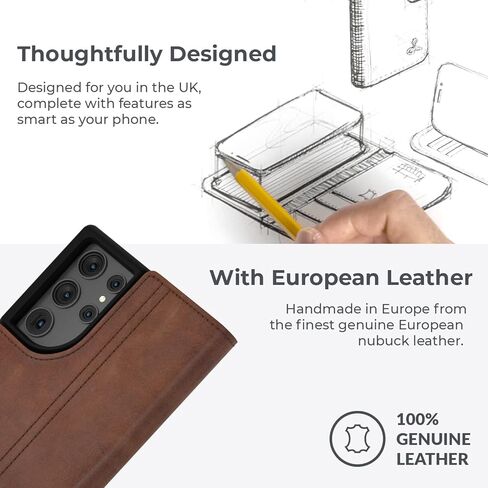 Snakehive Samsung Galaxy S22 Ultra Leather Case | Genuine Leather Wallet Phone Case with Card Holder | Flip Folio Case/Cover with Stand | Compatible with Samsung Galaxy S22 Ultra | (Brown) in Kuwait