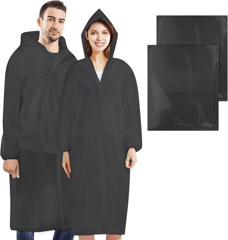 BFONS 2 Pack Rain Ponchos for Adults Reusable, EVA Raincoats for Women Men with Drawstring Hood and Sleeves, Waterproof Rain Coats Perfect for Camping, Hiking and Travel Outdoor Accessories White in Saudi Arabia