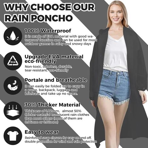 BFONS 2 Pack Rain Ponchos for Adults Reusable, EVA Raincoats for Women Men with Drawstring Hood and Sleeves, Waterproof Rain Coats Perfect for Camping, Hiking and Travel Outdoor Accessories White in Saudi Arabia