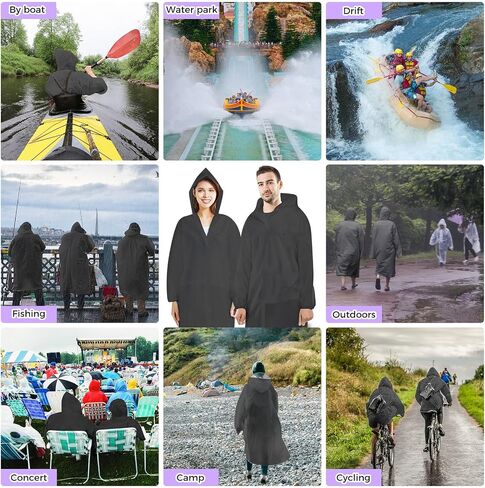 BFONS 2 Pack Rain Ponchos for Adults Reusable, EVA Raincoats for Women Men with Drawstring Hood and Sleeves, Waterproof Rain Coats Perfect for Camping, Hiking and Travel Outdoor Accessories White in Saudi Arabia
