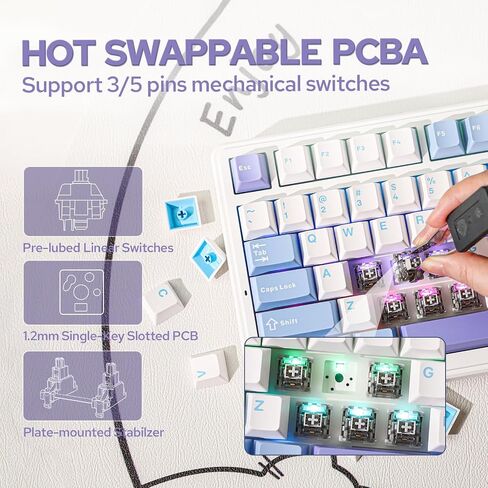 EPOMAKER x Aula F99 Wireless Mechanical Keyboard, Hot Swappable Gasket Custom Gaming Keyboard with Five-Layer Padding, Bluetooth/2.4GHz/USB-C, 8000mAh Battery (White Grey, Graywood V3 Switch) in Kuwait