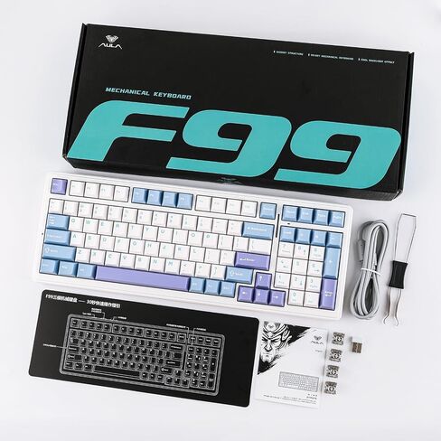 EPOMAKER x Aula F99 Wireless Mechanical Keyboard, Hot Swappable Gasket Custom Gaming Keyboard with Five-Layer Padding, Bluetooth/2.4GHz/USB-C, 8000mAh Battery (White Grey, Graywood V3 Switch) in Kuwait