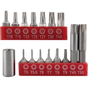 Performance Tool 1416 1-Inch and 2-Inch Torx Bit Set with Sizes T5-T50, Made of Durable CR-V Steel for Long-lasting Use
