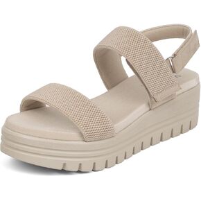 VJH confort Women's Wedge Sandals, Open Toe Ankle Strap Casual Platform Sandals(Beige,7.5)