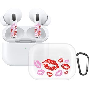 RockMax for AirPods Case Pro, Custom Clear Case with Black Keychain and Pink Lips Skin Decal Stickers, Fashion Gift for Kids and Families