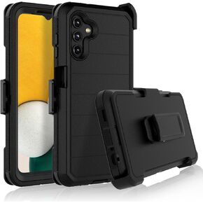Njjex Rugged Case For Samsung Galaxy A13 5G, For Galaxy A13 5G/ Galaxy A04S Case with Belt Clip Holster, Built-in Screen Protector Heavy Duty Locking Swivel Holster Kickstand Hard Shell Cover [Orange]