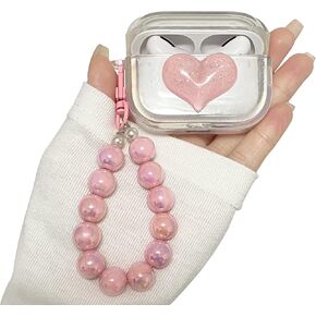 Cute Case Bow Design for AirPods 3rd Generation with Pearl Bracelet Keychain for Women Girl, Clear Silicone Soft TPU Shockproof Protective Skin Cover Compatible with Airpods 3-White
