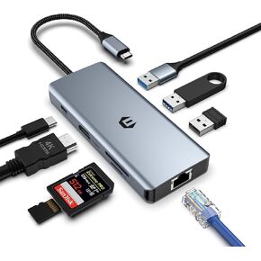 USB C Hub, 8 in 1 USB C Adapter, Dual Screen 4K HDMI, USB C Dock Station for Mac Pro/Air(Network, USB 2.0, 5 Gbps USB 3.0,PD 100W,SD/TF Reader) for Dell, Surface, HP, Lenovo