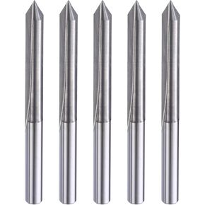 HARFINGTON 5 قطع CNC V Bit 60 درجة 1/8 "عرقوب 0.2 مم طرف نقش V بت كربيد الشطب نهاية مطحنة مع 2 مزامير مستقيمة CNC الخشب نحت بت أداة للخشب الرقائقي الأكريليك MDF حروف in Kuwait