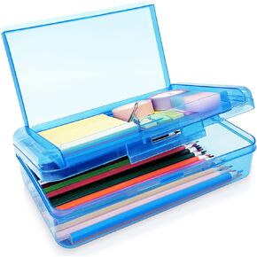 Double Layer Large Capacity Pen Box,Plastic Translucent Pencil Box, Hard Pencil Cases with Snap-Tight Lid for Pens, Pencils, School Supplies,Office Supplies, 1 Pack