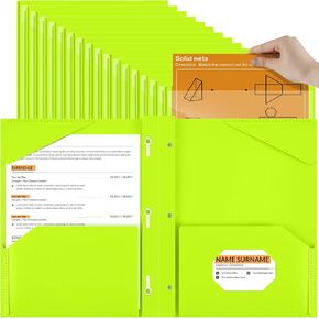 Henoyso 48 Pcs Heavy Duty Plastic Folder with Clear Front Pocket and 3 Prongs Plastic Folders with Card Slot Pocket with Prongs for Students School Office Class Home(Black)