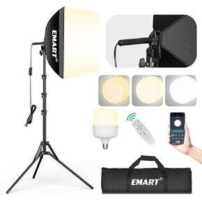 EMART Professional Softbox Lighting Kit, 16"x16" Pull Soft Box | 50W 3000K-6000K LED Bulb with Remote/APP Control, Softbox Photography Lighting Kit for Studio Lights, Portrait,Video Recording(2PACK)