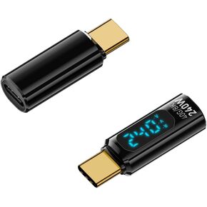 2 Pcs 240W USB C Adapter, USB C Male to USB C Female Extension Adapter Type C Power Meter Tester with Digital Display compatible with iPad Pro iPhone 15 Pro Max MacBook Laptop All USB C Cable(black)