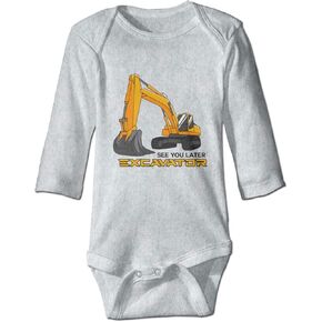 XieTao See You Later Excavator Boutique Baby Bodysuit Onesie Long Sleeve Gray
