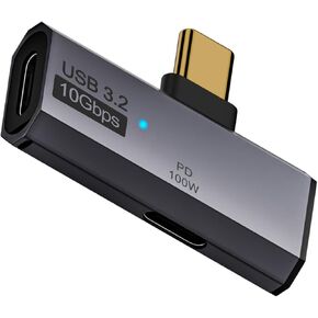 QIANRENON PD100W USB C 1 to 2 Adapter 10Gbps USB Type C 1 Male to 2 Female 90° Angle Connector USB C Headset Charging 2 in 1 Simultaneous Charge Data Transfer, for Smartphone Tablet Steam Deck