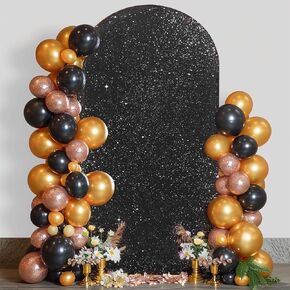 Wedding Arch Cover 7.2 FT Black Sequin & Fabric Arch Backdrop Cover Round Top Chiara Backdrop Stand Covers for Birthday Party Ceremony Banquet Decoration