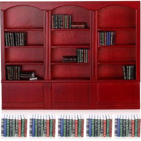 48 Pcs 1:12 Scale Dollhouse Miniatures Books with 1 Miniature Wooden Bookshelf Mini Bookcase Furniture Accessories for Doll House Home Bedroom Mini Library Decoration