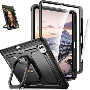 Fintie Shockproof Case for iPad Pro 11-inch M4 (2024) - [Tuatara Magic Ring] 360 Degree Rotating Grip Stand Protective Rugged Cover with Screen Protector & Pencil Holder, Black