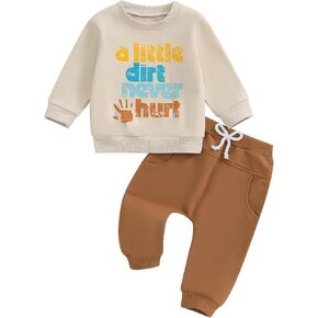 WZTYYDS Baby Boy Clothes Funny Letter Long Sleeve Sweatshirt Pullover Tops Joggers Pants Set Toddler Fall Winter Outfits