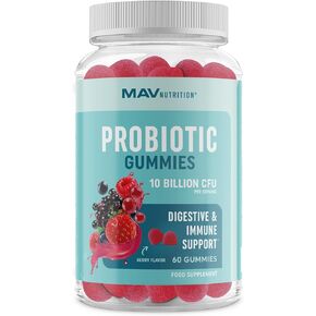 Probiotic Gummies with Vitamin C and Folic Acid | 5 Billion CFU Probiotics | Gut Health, Digestion, & Immune System Support | Gluten-Free, Non-GMO, Berry Flavor | With Organic Fruit Extracts | 60 ct.