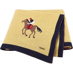 Cute Baby Blanket with Adorable Horse Design - Soft Knitted Cotton Swaddle Blanket for Newborns, Infants, and Toddlers, Stroller Cover, Play Mat, and Nursery - 39 x 31 in (Beige)
