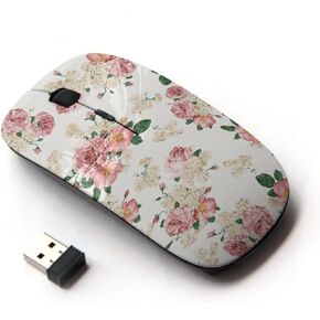 Flower Floral Pattern(White) Ergonomic Wireless Mouse with Nano Receiver