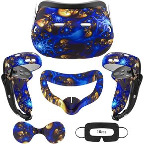VR Silicone ECO Accessories for Meta Quest 3, Protective Case Set for Oculus Quest 3, Face Cover, Controller Grip, Shell Cover, Lens Cover, Disposable Eye Cover(Street Graffiti)