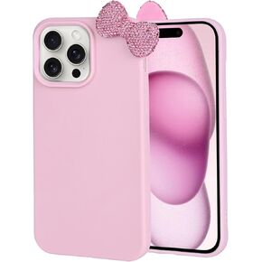 Cases for iPhone 14, Luxury Glitter 3D Rhinestone Bow Phone Cover Soft Litchi Pattern Protective Phone Case for iPhone 14 6.1" 2022