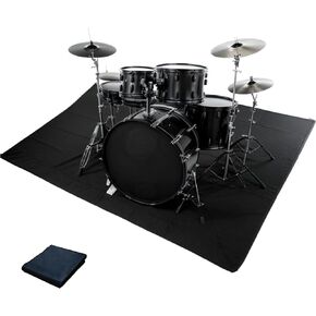 Qintan Drum Mat, Drum Rug with Non-Slip Grip Bottom(47x63in), Black Drum Carpet for Noise Reduction, Drum Pad for Jazz Drum & Electric Drum Set, Gift for Drummers, Drum Accessories, 4x5.3Ft