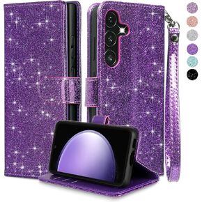 for Samsung Galaxy S23 FE Case Wallet, RFID Blocking for Galaxy S23 FE Wallet Case with Card Holder for Women, Slim Flip Glitter PU Leather Stand Phone Case for Samsung S23 FE, Silver