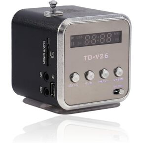 TD V26 Portable Mini Speaker,Mini Speaker Music Player Portable Support TF Card and U Disk,Mini Digital Display Screen Speaker Music Player(Black)